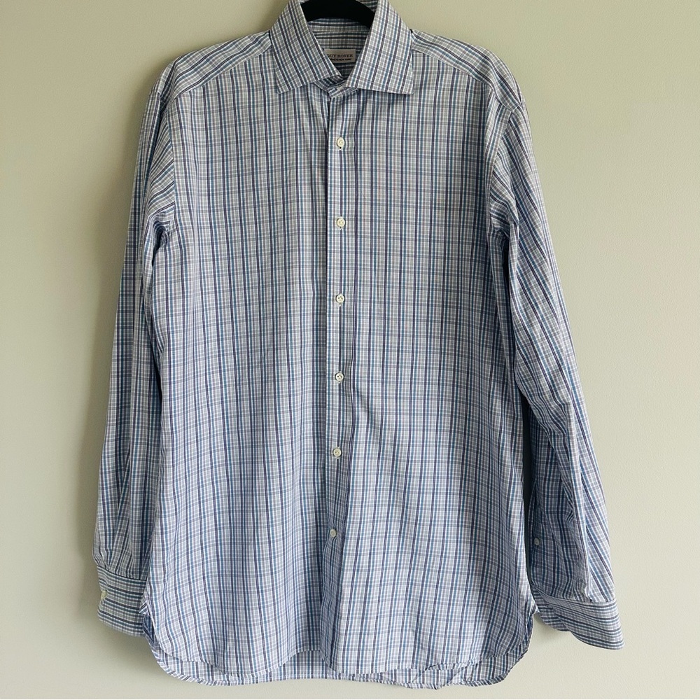 Guy Rover Barney’s New York Men's Blue Checkered Button Down Work Shirt Size 39